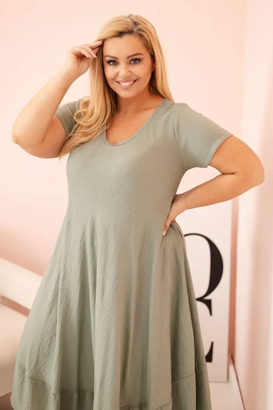 Sukienka plus size z krótkim rękawem i falbaną 100% wiskoza ( r. 46-52)