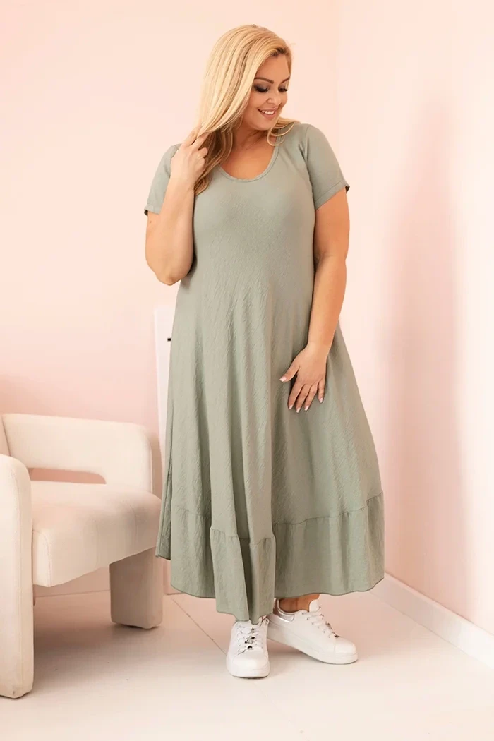 Sukienka plus size z krótkim rękawem i falbaną 100% wiskoza ( r. 46-52)