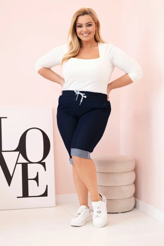 Spodenki plus size z gumą w pasie i sznurkiem do wiązania -  GRANATOWE  ( 44-50)   