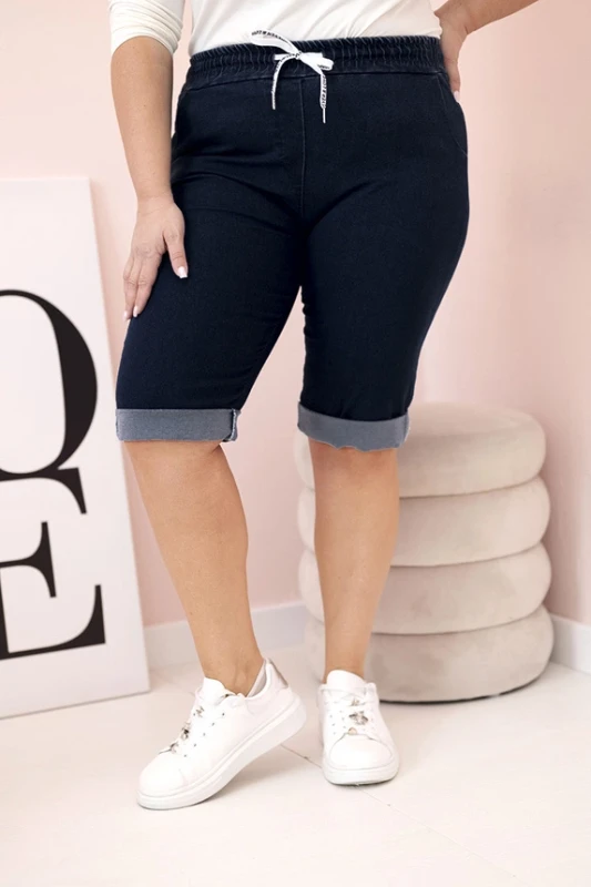 Spodenki plus size z gumą w pasie i sznurkiem do wiązania -  GRANATOWE  ( 44-50)   