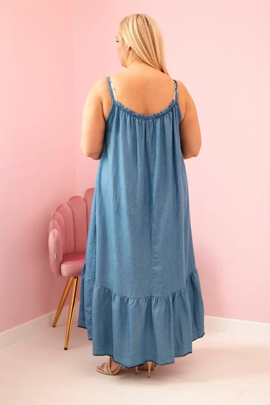 Sukienka damska Plus Size na ramiączkach z falbaną – ciemny jeans