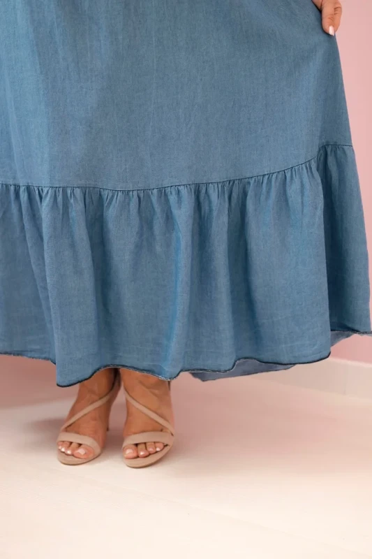 Sukienka damska Plus Size na ramiączkach z falbaną – ciemny jeans