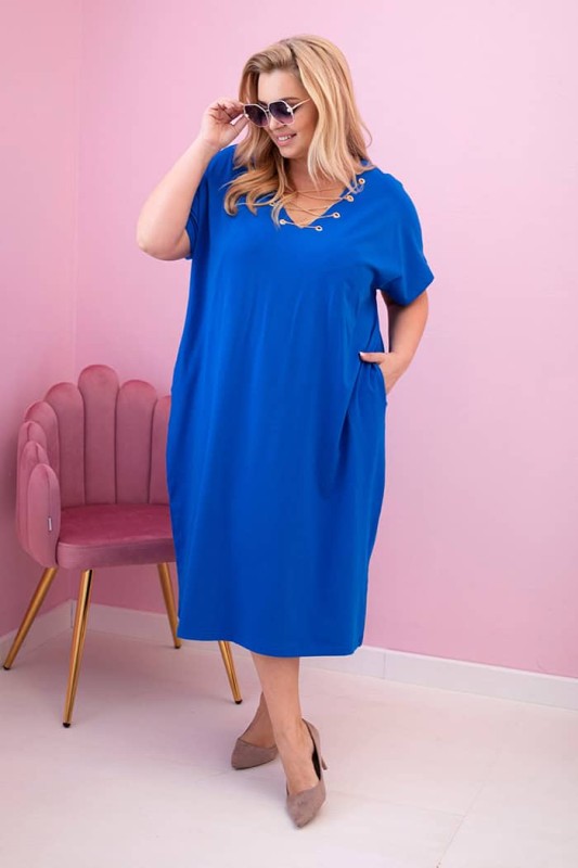 Sukienka Uniwersalna Plus Size z Bawełny NIEBIESKA 