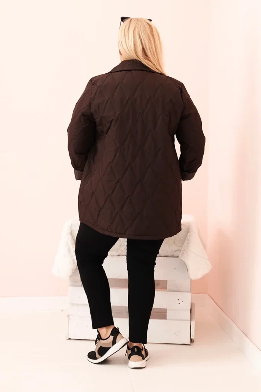 Kurtka damska Plus Size pikowana z kołnierzem i guzikiem –  ciemny brąz