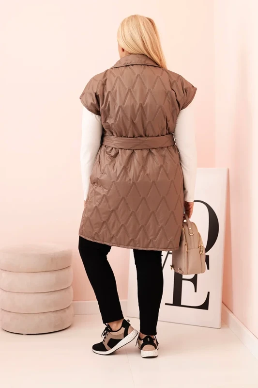 Kamizelka damska Plus Size pikowana z paskiem i kołnierzem –fango 