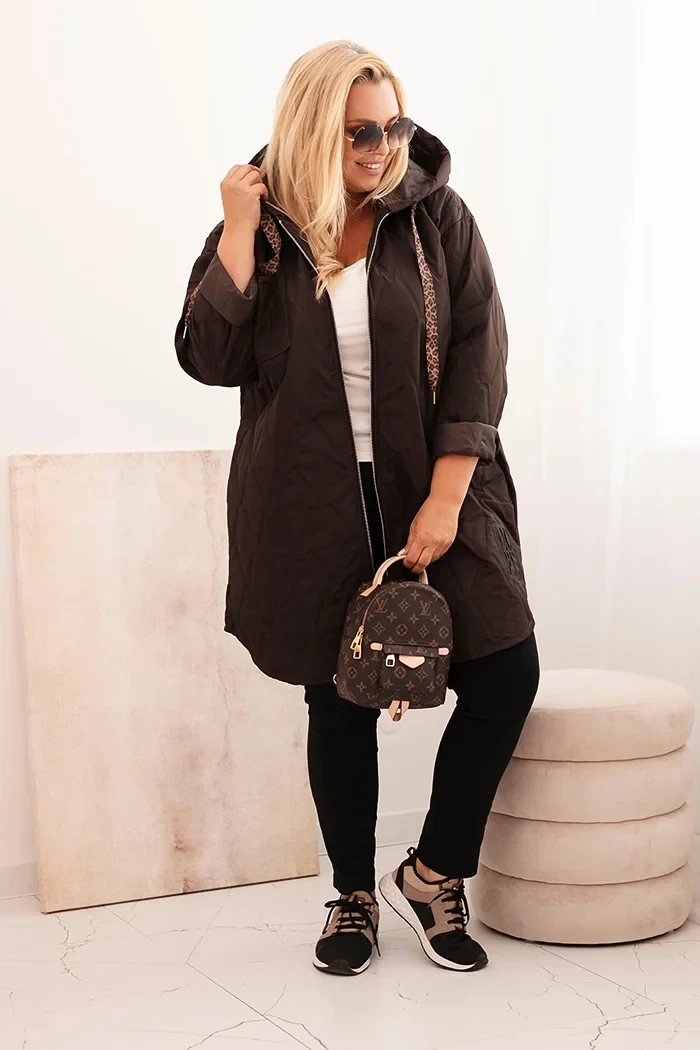 Damska pikowana kurtka przejściowa Plus Size HOPE z kapturem (r.48-54)