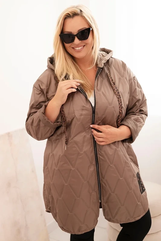  Damska pikowana kurtka przejściowa Plus Size HOPE z kapturem (r.48-54)