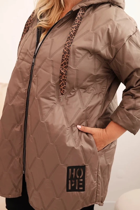  Damska pikowana kurtka przejściowa Plus Size HOPE z kapturem (r.48-54)