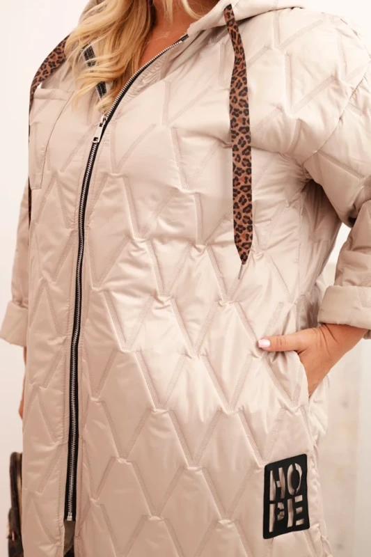  Damska pikowana kurtka przejściowa Plus Size HOPE z kapturem (r.48-54)