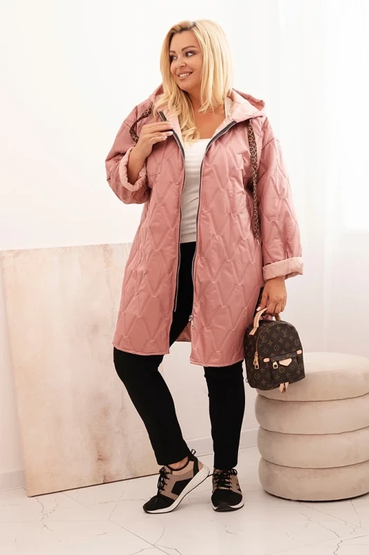  Damska pikowana kurtka przejściowa Plus Size HOPE z kapturem (r.48-54)