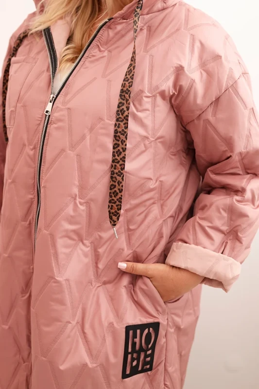  Damska pikowana kurtka przejściowa Plus Size HOPE z kapturem (r.48-54)
