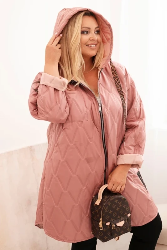  Damska pikowana kurtka przejściowa Plus Size HOPE z kapturem (r.48-54)