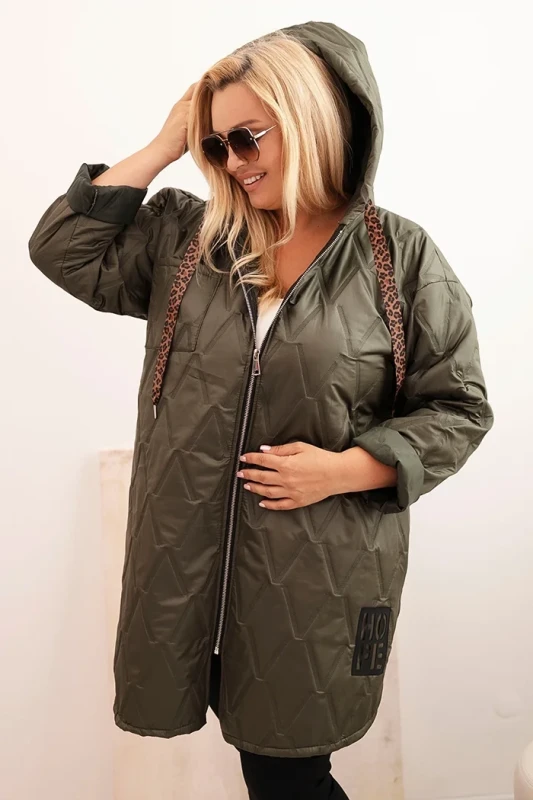 Damska pikowana kurtka przejściowa Plus Size HOPE z kapturem (r.48-54)