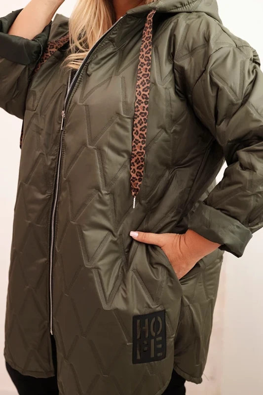  Damska pikowana kurtka przejściowa Plus Size HOPE z kapturem (r.48-54)