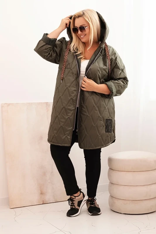  Damska pikowana kurtka przejściowa Plus Size HOPE z kapturem (r.48-54)