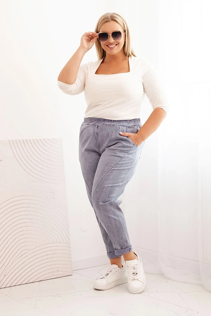 Spodnie  Plus Size dekatyzowane  z wiskozą i szeroką gumką   ( r. 46-50) 