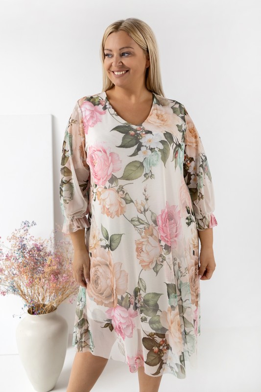 Sukienka Plus Size z Kwiatowym Wzorem ( r. 48-56)