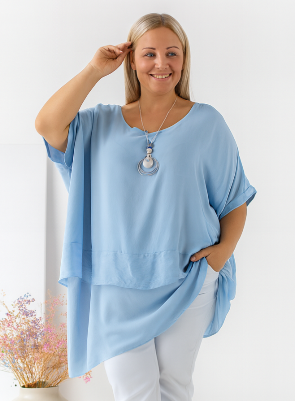 Asymetryczna bluzka plus size oversize kobaltowa – 100% wiskoza – ( r. 48-56)