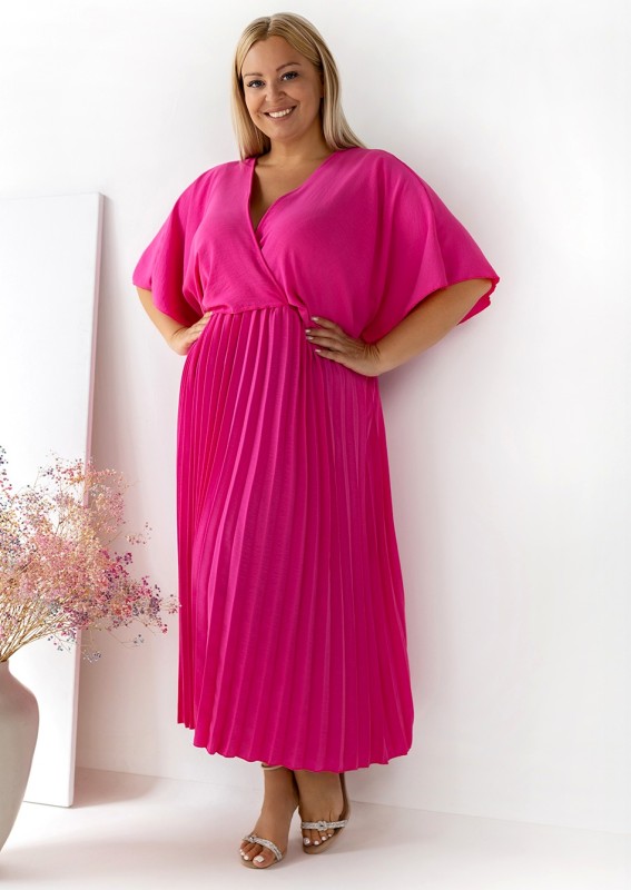 Sukienka plisowana plus size z kopertowym dekoltem ( r. 48-56)