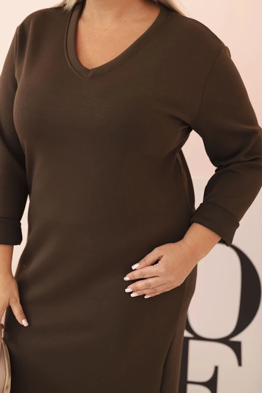 Sukienka damska Plus Size masełkowa z dekoltem V i rękawem 3/4
