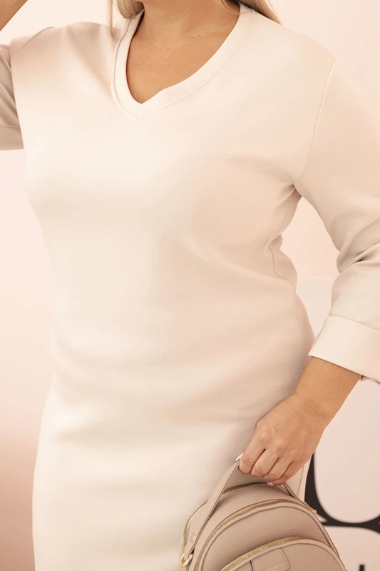 Sukienka damska Plus Size masełkowa z dekoltem V i rękawem 3/4 
