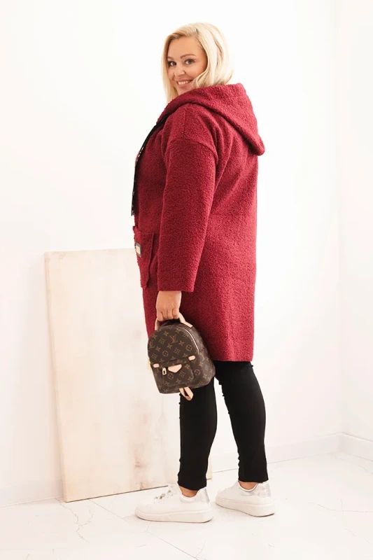 Płaszcz damski Plus Size ze sztucznego baranka z kapturem i kieszeniami ( r 48-56) 