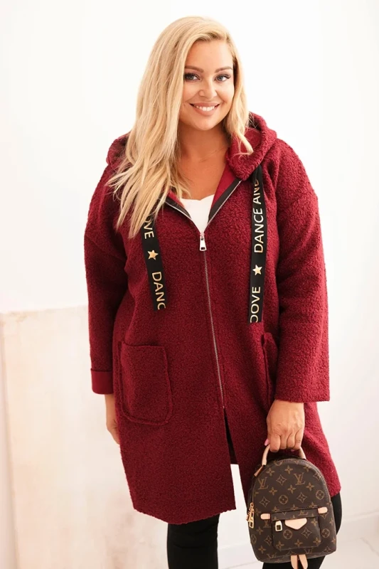 Płaszcz damski Plus Size ze sztucznego baranka z kapturem i kieszeniami ( r 48-56) 