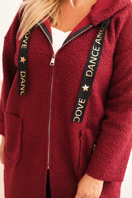 Płaszcz damski Plus Size ze sztucznego baranka z kapturem i kieszeniami ( r 48-56) 