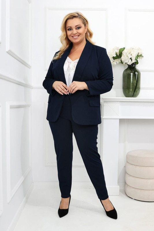 Garnitur plus size  GRANATOWY - spodnie + marynarka ( r. 46-54) FELICE 
