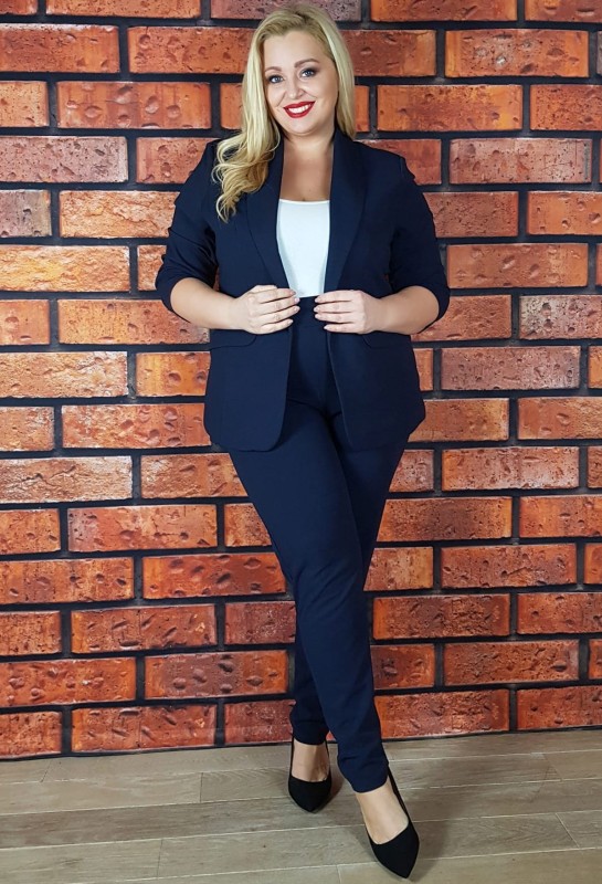 Garnitur plus size  GRANATOWY - spodnie + marynarka ( r. 46-54) FELICE 