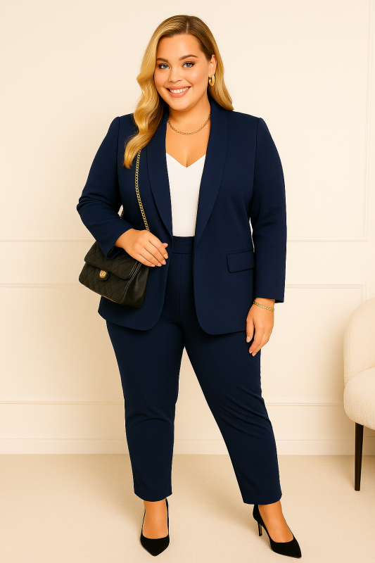 Garnitur plus size  GRANATOWY - spodnie + marynarka ( r. 46-54) FELICE 