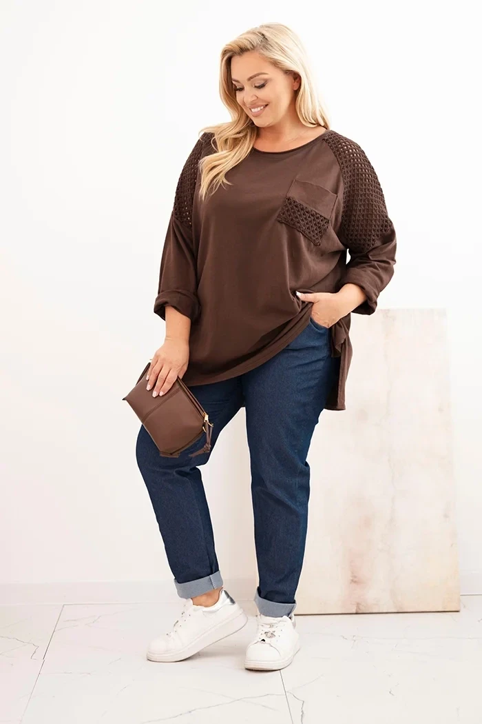 Bluza damska plus size oversize z koronkową kieszonką ( r. 50-56) 