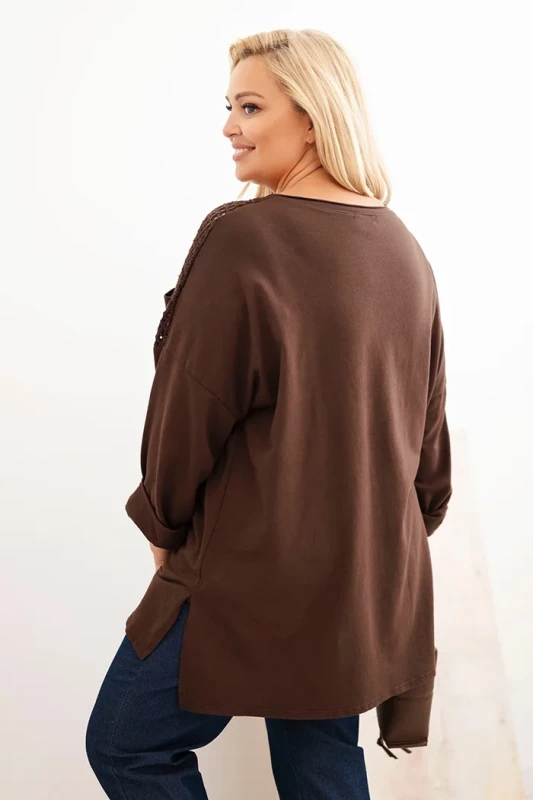Bluza damska plus size oversize z koronkową kieszonką ( r. 50-56) 