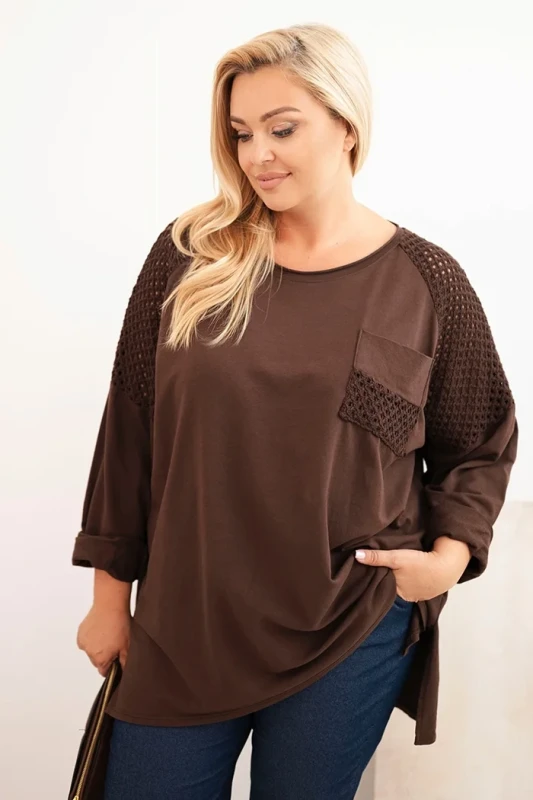 Bluza damska plus size oversize z koronkową kieszonką ( r. 50-56) 