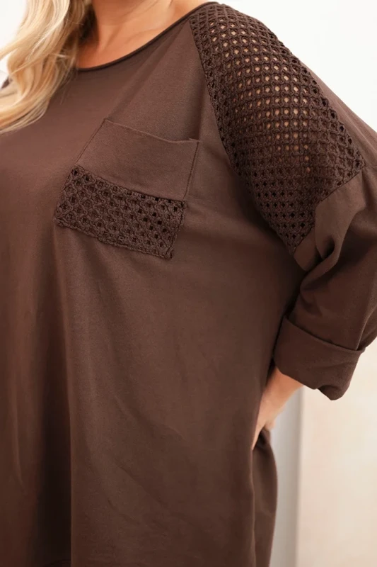 Bluza damska plus size oversize z koronkową kieszonką ( r. 50-56) 
