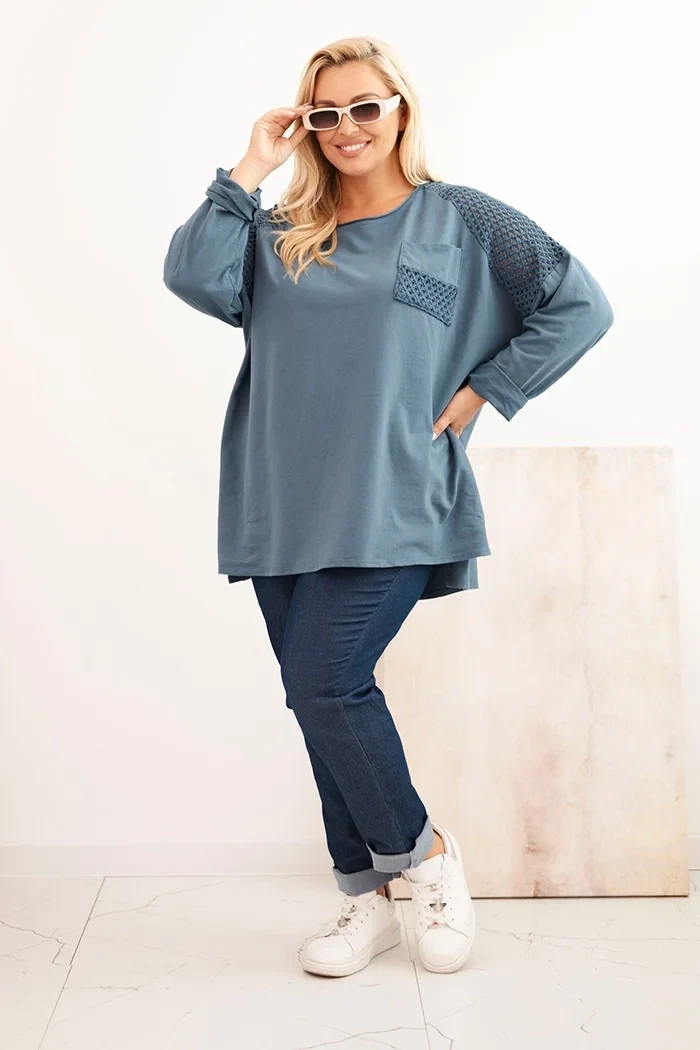 Bluza damska plus size oversize z koronkową kieszonką ( r. 50-56) 