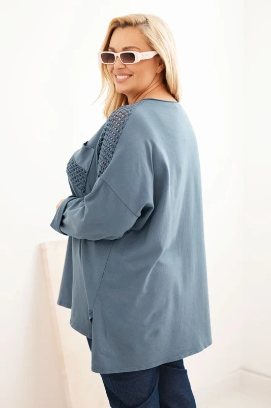 Bluza damska plus size oversize z koronkową kieszonką ( r. 50-56) 