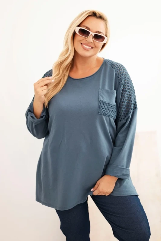 Bluza damska plus size oversize z koronkową kieszonką ( r. 50-56) 