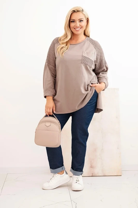 Bluza damska plus size oversize z koronkową kieszonką ( r. 50-56) 