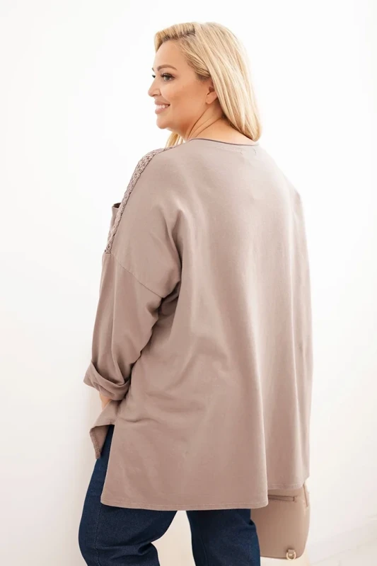 Bluza damska plus size oversize z koronkową kieszonką ( r. 50-56) 