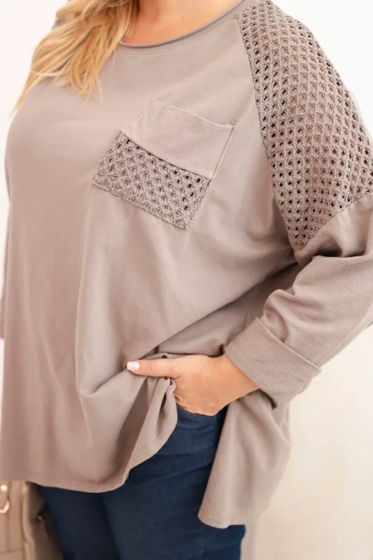 Bluza damska plus size oversize z koronkową kieszonką ( r. 50-56) 