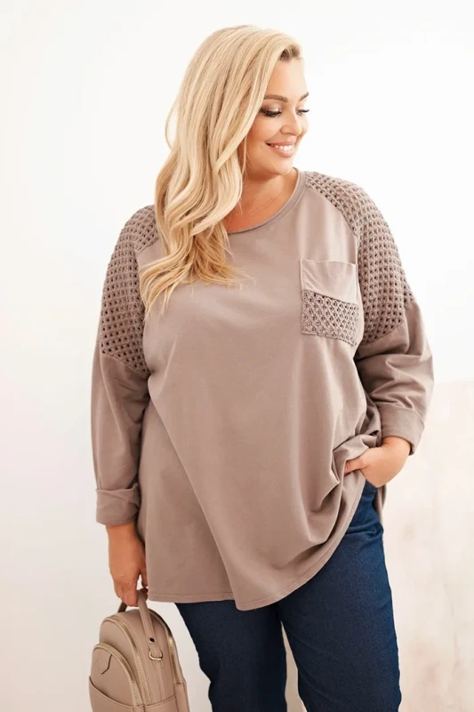 Bluza damska plus size oversize z koronkową kieszonką ( r. 50-56) 