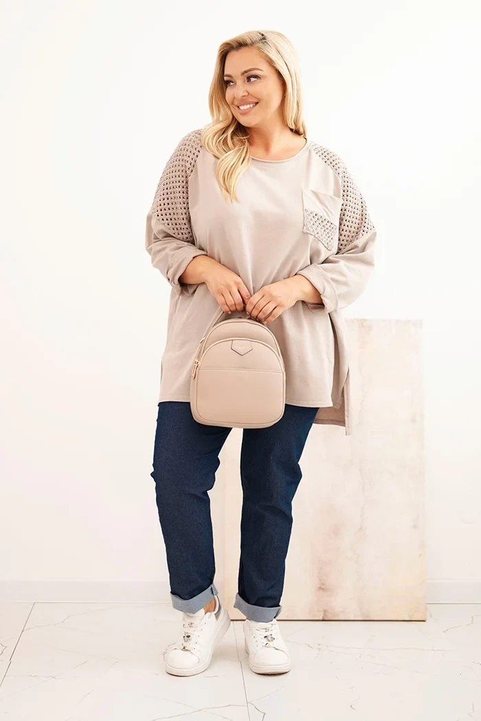 Bluza damska plus size oversize z koronkową kieszonką ( r. 50-56) 