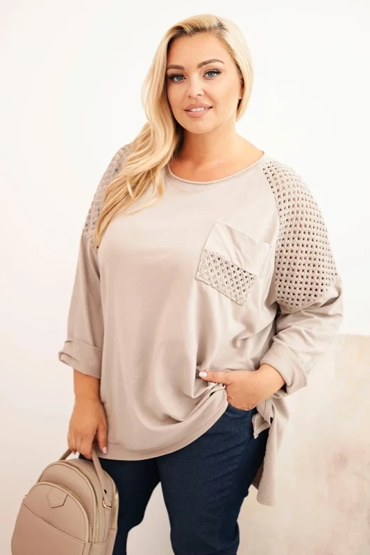 Bluza damska plus size oversize z koronkową kieszonką ( r. 50-56) 