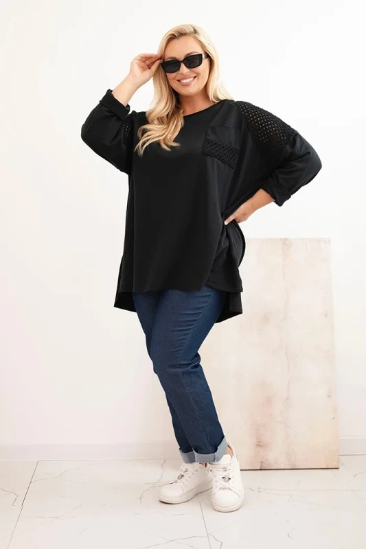 Bluza damska plus size oversize z koronkową kieszonką ( r. 50-56) 