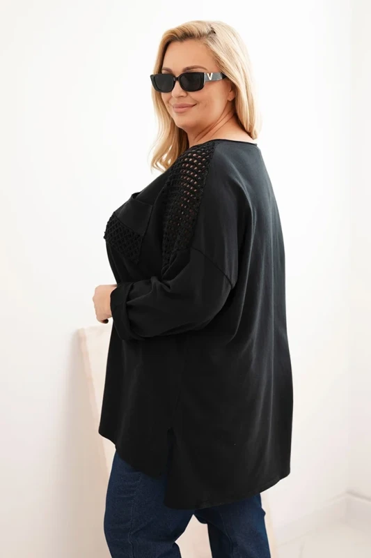 Bluza damska plus size oversize z koronkową kieszonką ( r. 50-56) 