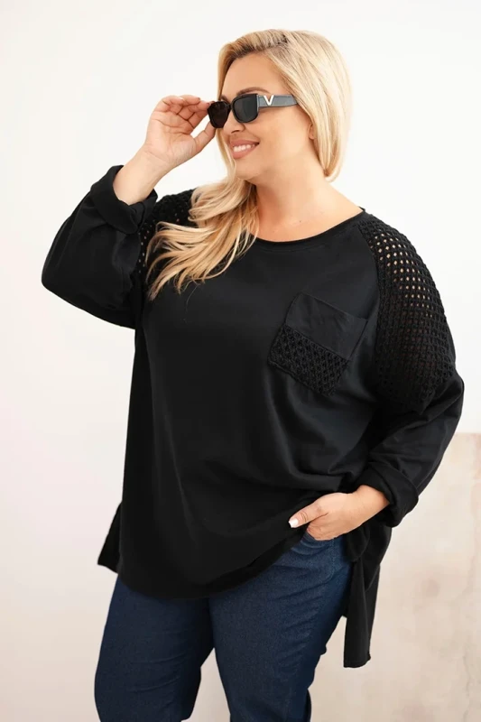 Bluza damska plus size oversize z koronkową kieszonką ( r. 50-56) 