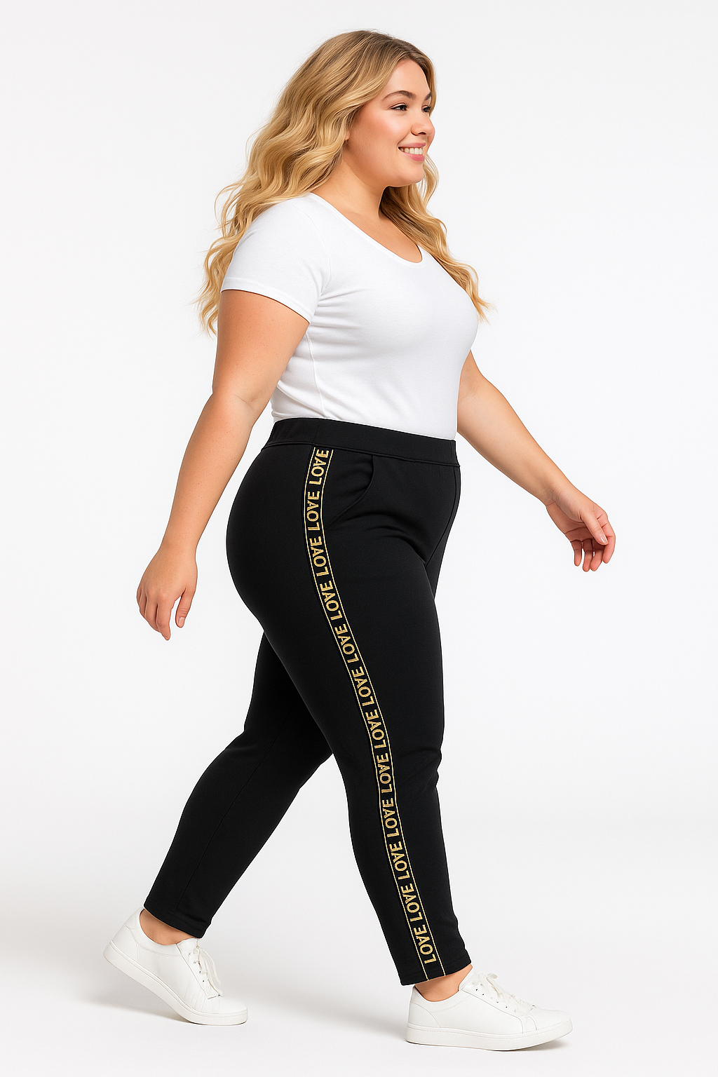 Spodnie z lampasem LOVE ( r. 44-54) czarne
