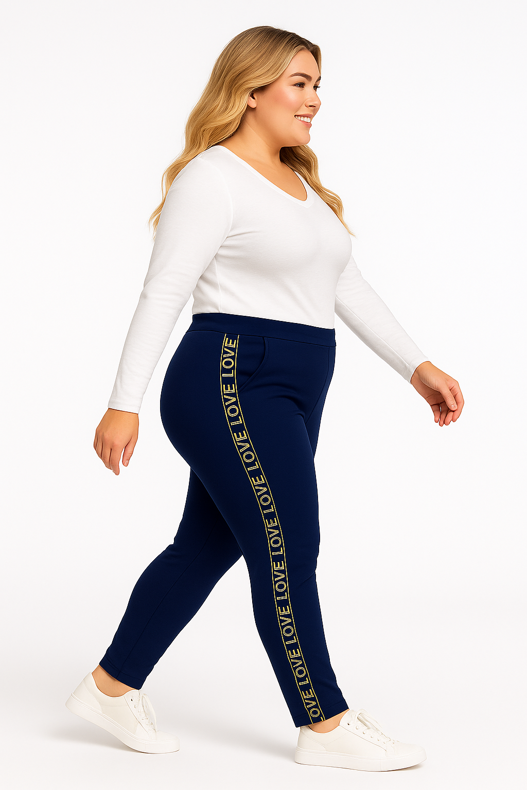 Spodnie z lampasem LOVE ( r. 44-54) granatowe 