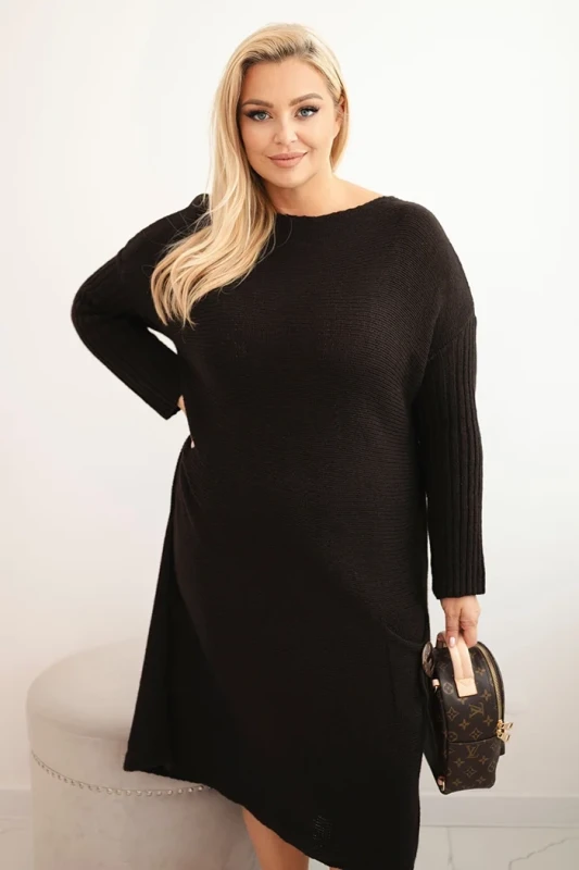 Sukienka swetrowa damska Plus Size z moherem oversize z kieszenią 